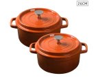 SOGA 2X Cast Iron 26cm Enamel Porcelain Stewpot Casserole Stew Cooking Pot With Lid Orange