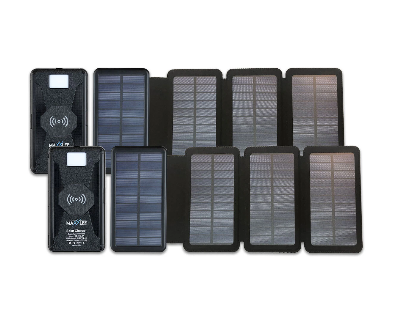 Maxxlee 2x 20000mAh 4 Solar Panel Power Bank Qi Wireless Battery Charger Dual USB Type C