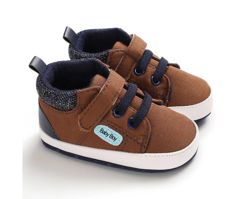 Dadawen Baby Boys Girls High-Top Sneakers Anti-Slip Soft Sole Shoes 0-18 Months-Brown