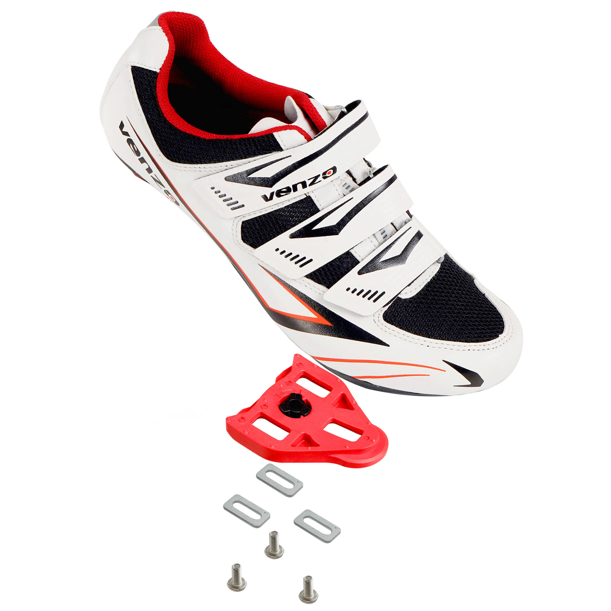 Venzo Bicycle Men's Road Cycling Riding Shoes - 3 Straps- Compatible with Peloton Shimano SPD & Look ARC Delta - Perfect for Road Racing Bikes - White