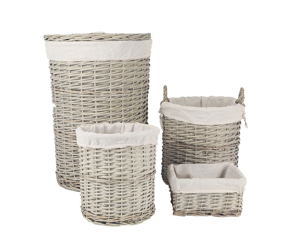 4 Piece Wicker  Storage Baskets With Liner Set