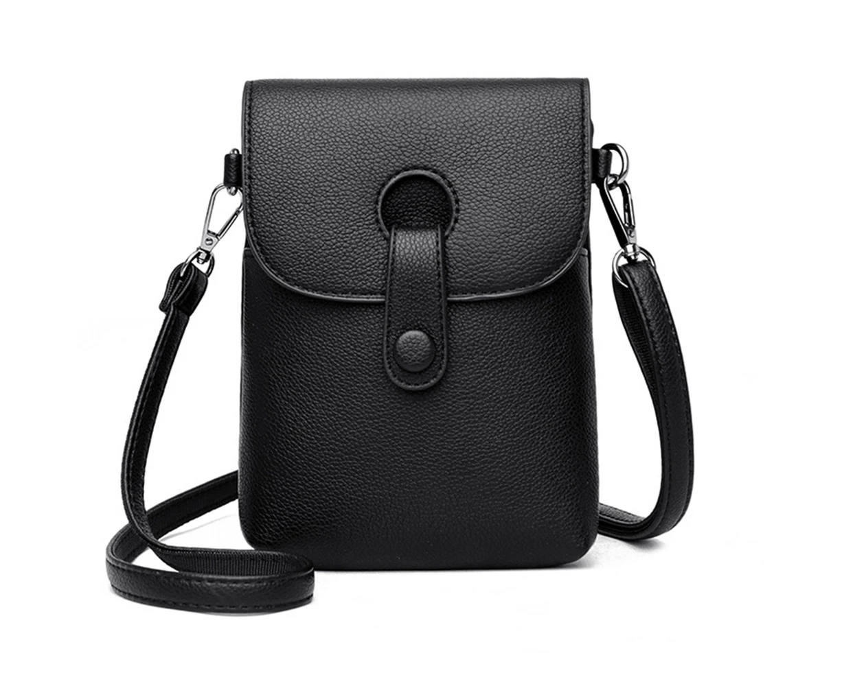 Women's fashion coin Small Crossbody Bag Cell Phone Purse Wallet-Black