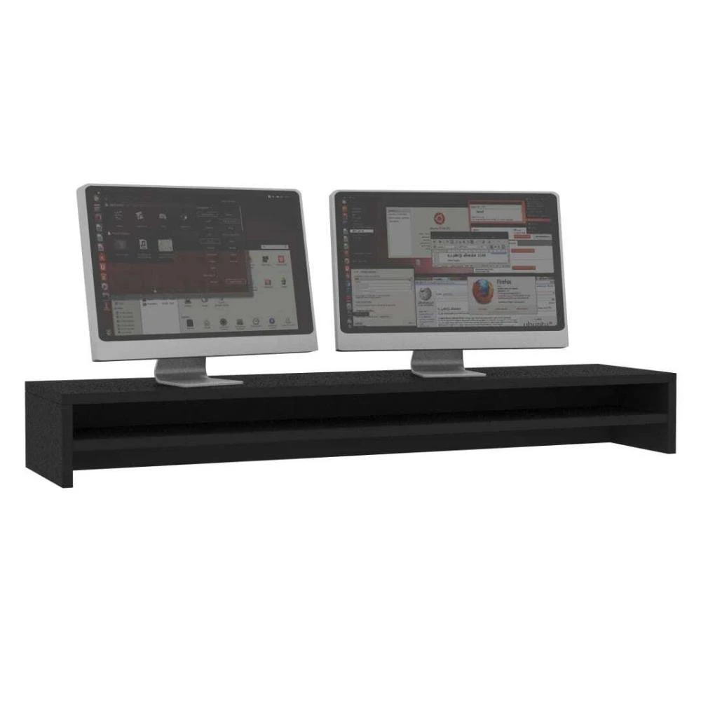 Dual Monitor Riser Computer Screen Stand With Shelf Chipboard Desk Organiser 100x24x13cm