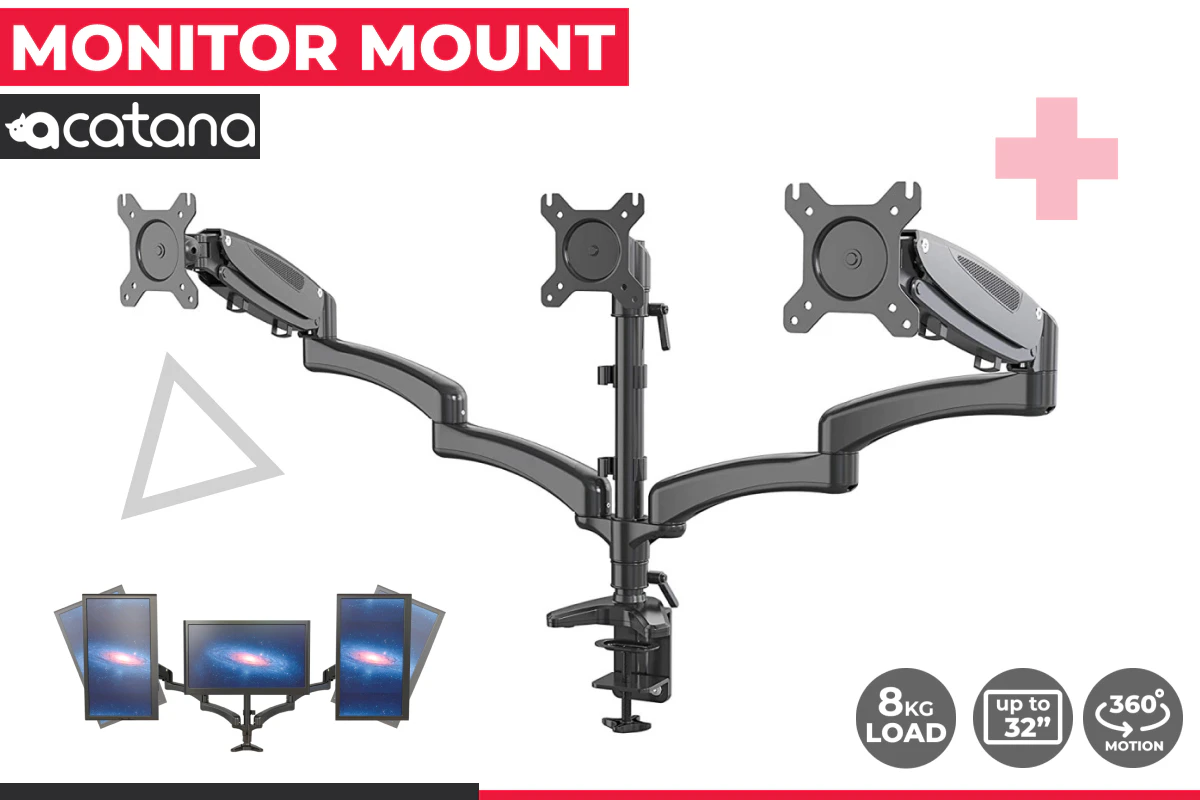 acatana Triple Monitor Mount Desk Stand 3 arm Computer LCD LED HD Screen Display Holder Full Motion up to 32" Inches ACA-GM135D