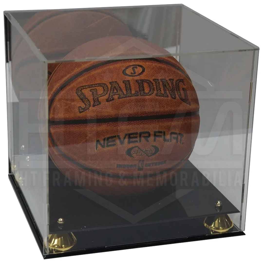 Deluxe Acrylic Basketball Display Case With Gold Risers Mirror Back Finish Nba - 3927