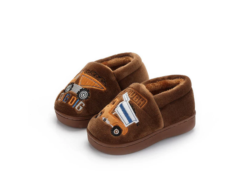 Dadawen Toddler Boys Girls Warm Cute Home Slippers Winter Indoor House Shoes for Kids-Coffee