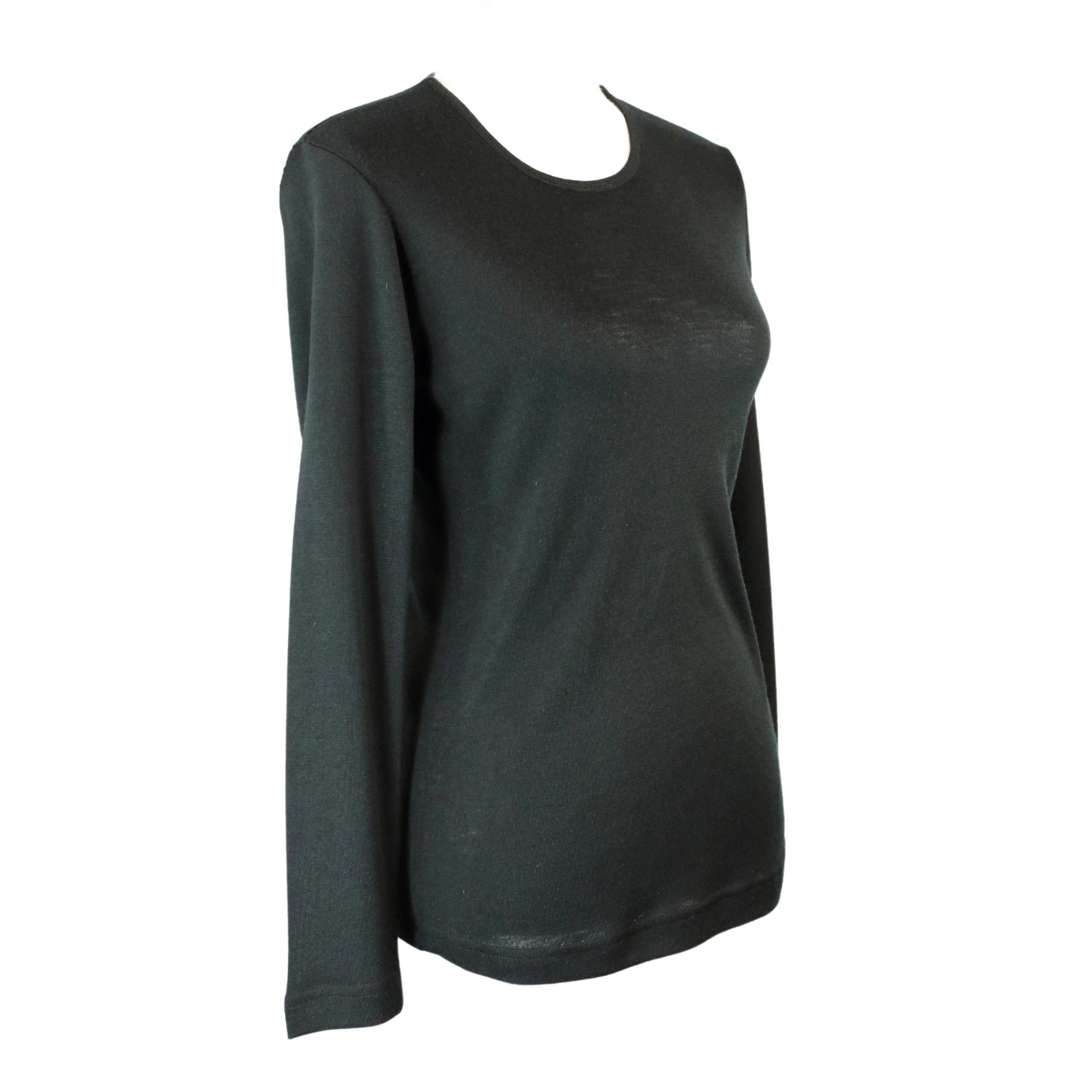 Ladies Soft Pure Wool Knit Long Sleeve Top Women's T Shirt Winter Base Layer - Made in Australia - Black