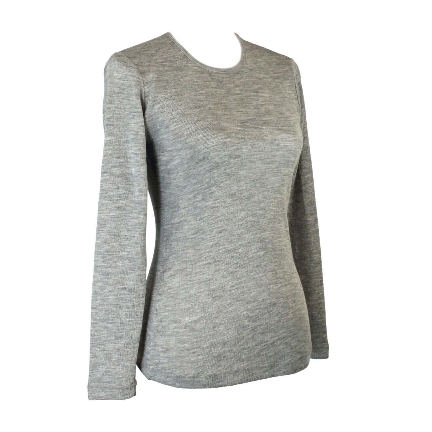 Ladies Soft Pure Wool Knit Long Sleeve Top Women's T Shirt Winter Base Layer - Made in Australia - Grey Marle