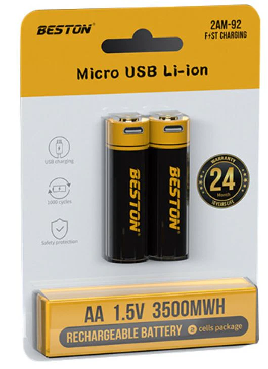 Beston Micro USB AAA/AA Rechargeable Battery Li-ion Battery 3500mWh With cable - 2PCS