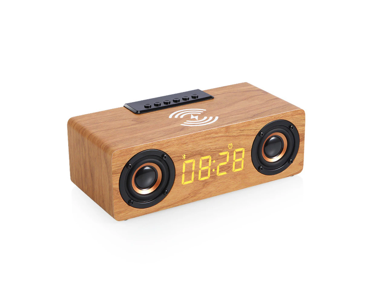 Wooden Bluetooth speaker phone wireless charger alarm clock-Yellow