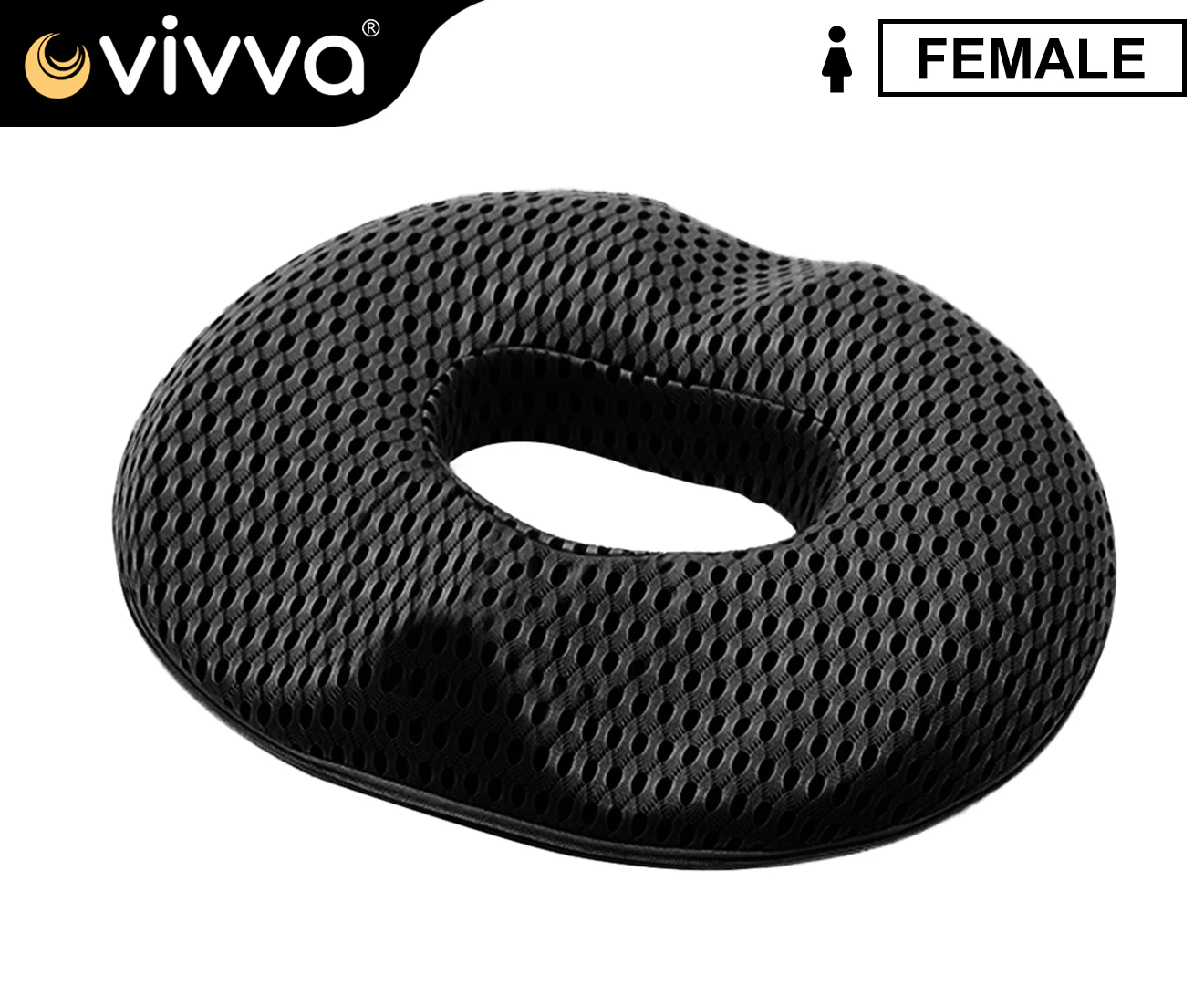 Vivva Memory Seat Cushion Memory Foam Gel Office Seat for Female Black