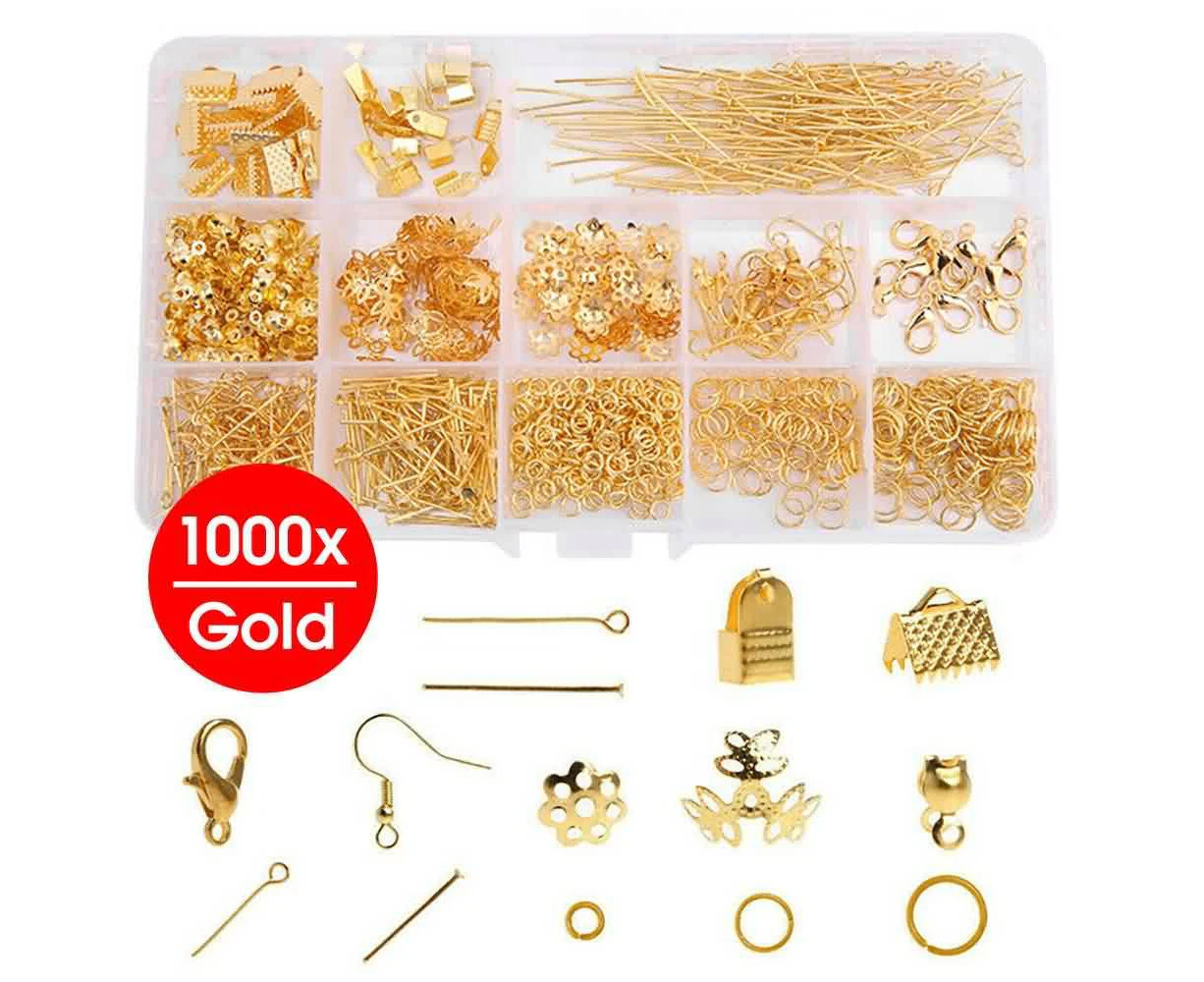 1000PCS Jewellery Making Kit Wire Findings Pliers Starter Tool Earring DIY Gold