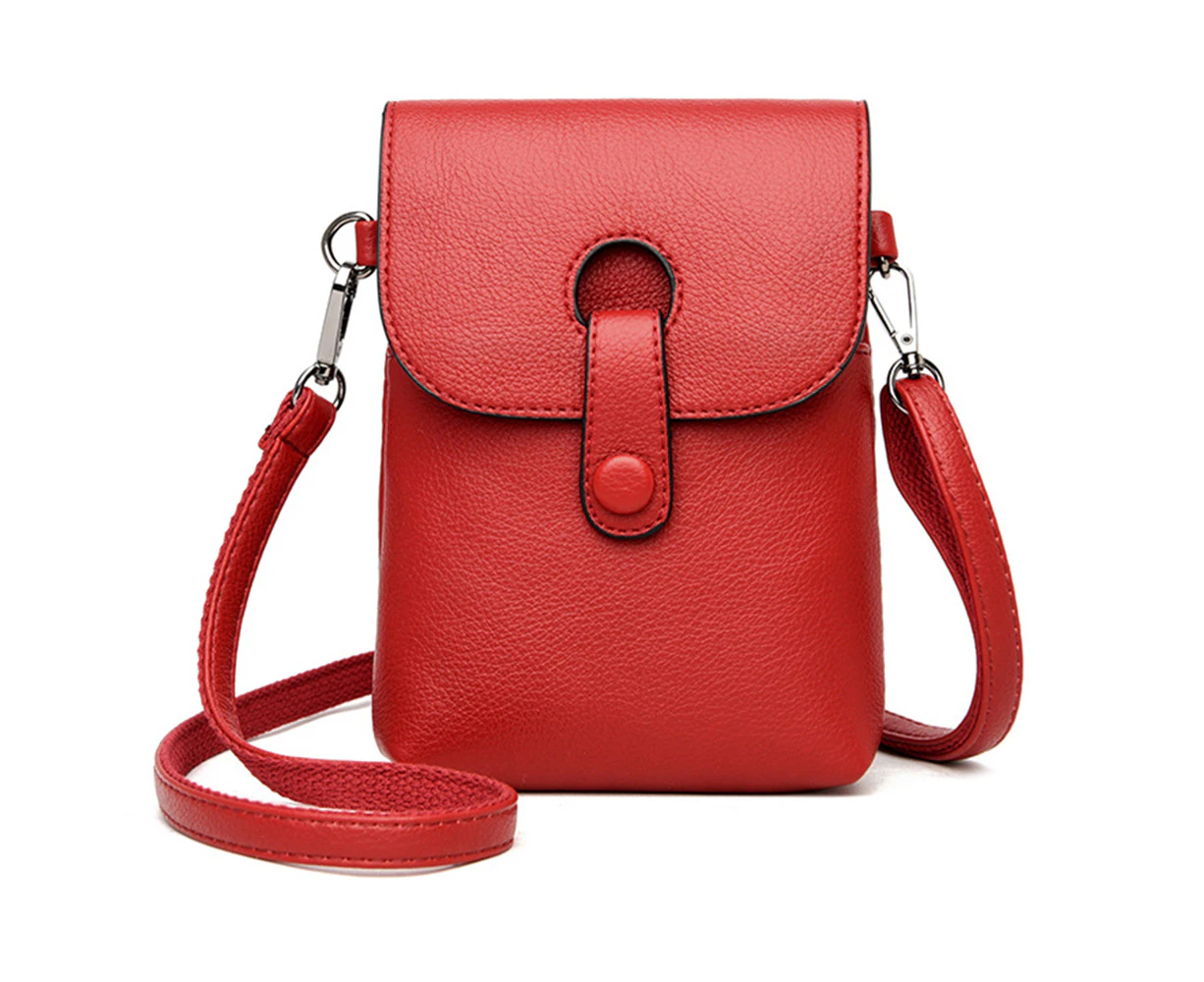 Women's fashion coin Small Crossbody Bag Cell Phone Purse Wallet-Red