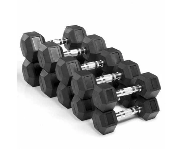 2*7.5kg Black Rubber-Coated Cast-Iron Hex Dumbbell Weights Training Home Gym