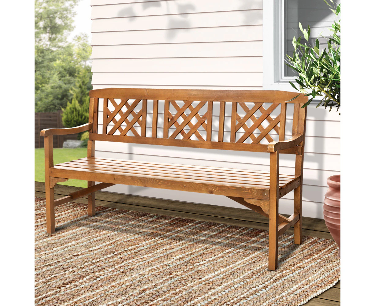 Wooden Garden Bench 3 Seat Patio Furniture Timber Outdoor Lounge Chair Natural