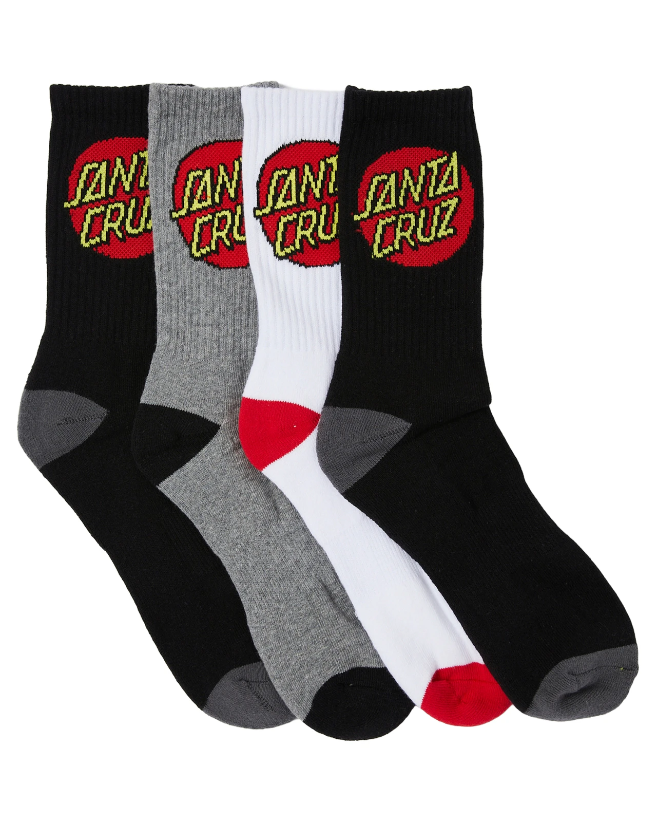 Santa Cruz Youth Socks Classic Dot Black/White/Grey Marle 4pk US 2-8 - Multi