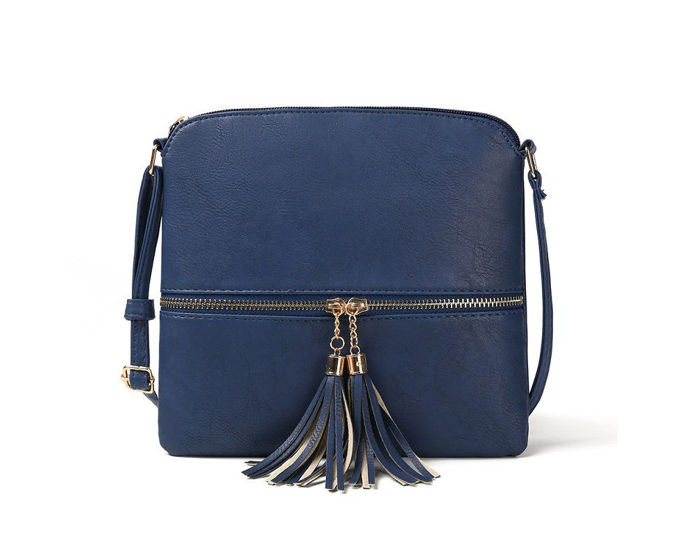 Nevenka Lightweight Medium Crossbody Bag with Tassel-Sapphire