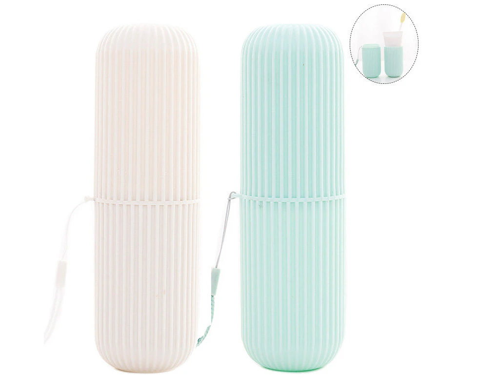 Daxstar 2Pcs Travel Toothbrush Holder Portable Toothbrush Case for Camping Business Trip-Green/Beige