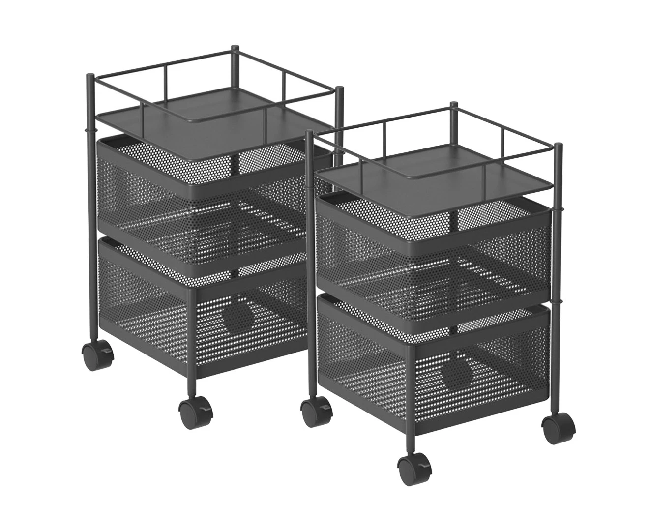 SOGA 2X 2 Tier Steel Square Rotating Kitchen Cart Multi-Functional Shelves Portable Storage Organizer with Wheels