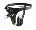 Black Three Dildo Strap Harness Belt Triple Penetration Couples Fetish - Black