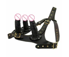 Black Three Dildo Strap Harness Belt Triple Penetration Couples Fetish - Black