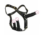 Black Three Dildo Strap Harness Belt Triple Penetration Couples Fetish - Black