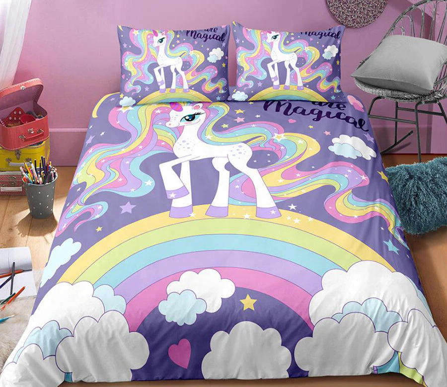 3D Rainbow Clouds Horse 0081 Quilt Cover Set Bedding Set Pillowcases Duvet Cover KING SINGLE DOUBLE QUEEN KING