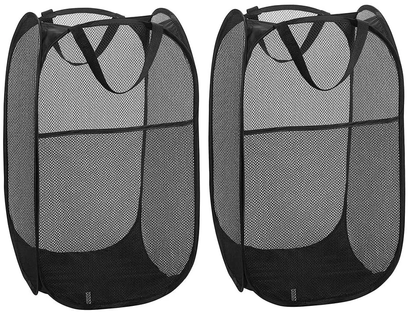 2PCS Laundry Baskets Foldable Pop Up Mesh Washing Laundry Basket Bag - Black