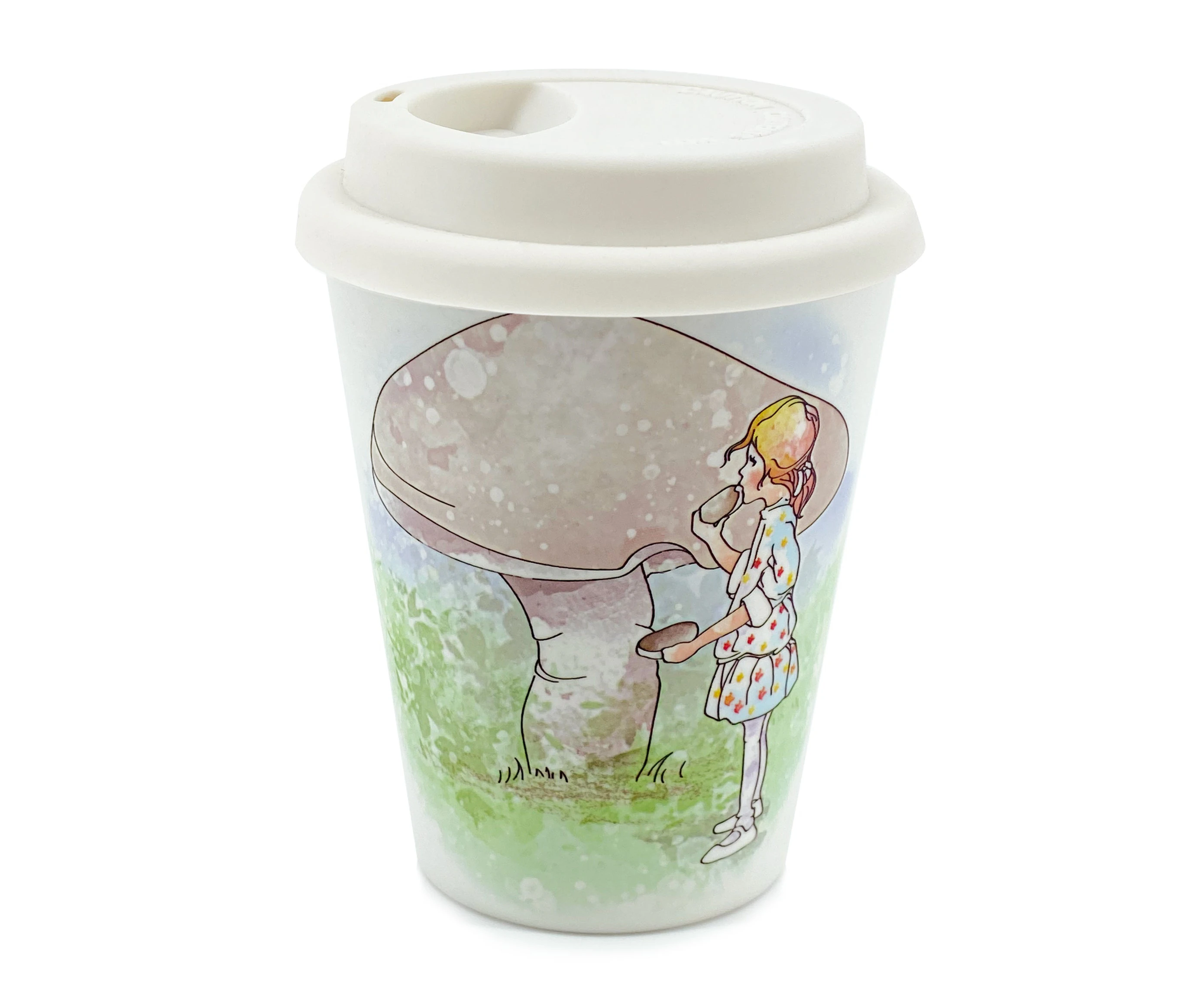 Young Spirit Alice in Wonderland Reusable Bamboo Coffee Cup - Alice and Mushroom