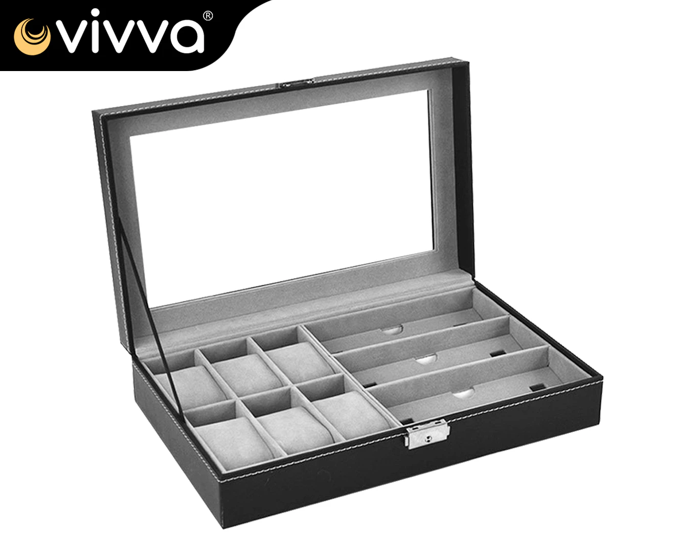 Vivva-Watch Sunglass Eyeglasses Display Box Case 6+3 Grid Storage Organizer