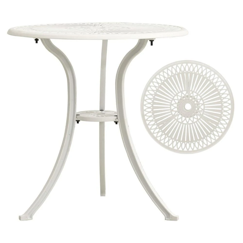 Patio Bistro Table With Umbrella Hole Cast Aluminium Round Furniture White 62x62x65cm