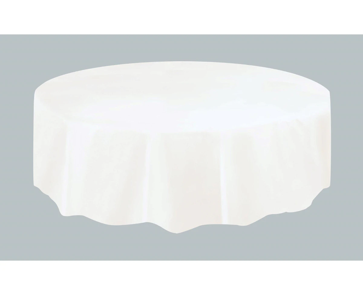 Round Wedding Party Tablecover Table Cover Cloth Plastic Tablecloth Birthday 84" 213cm - White