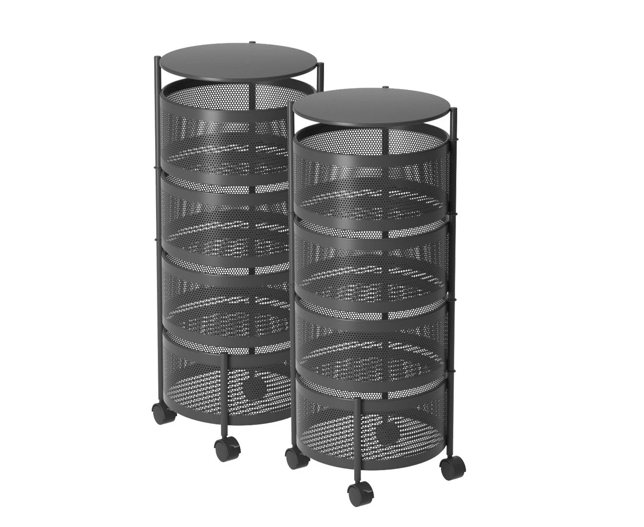 SOGA 2X 4 Tier Steel Round Rotating Kitchen Cart Multi-Functional Shelves Portable Storage Organizer with Wheels