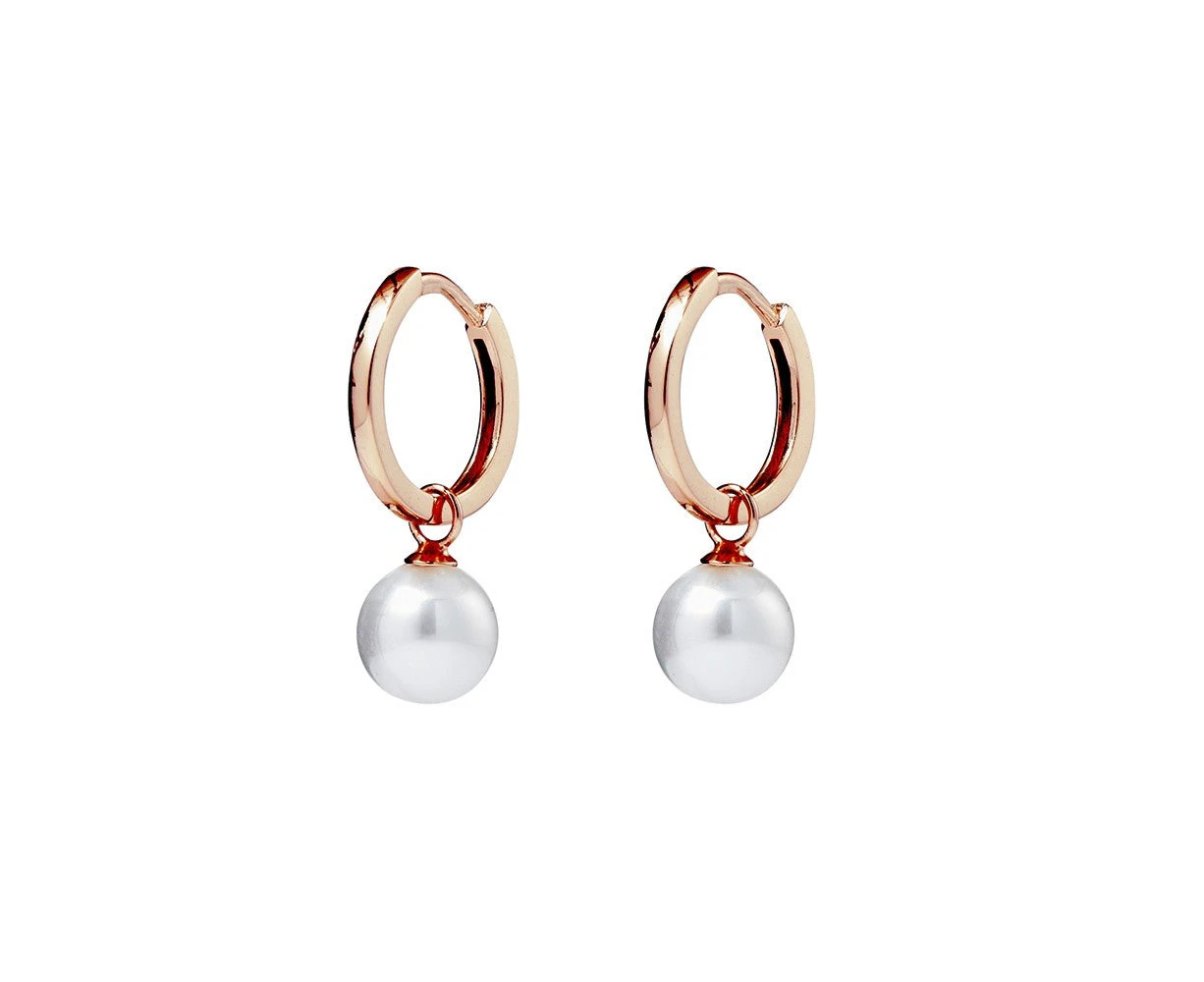 Hinged Hoop Earrings with Pearl Drop - Rose Gold