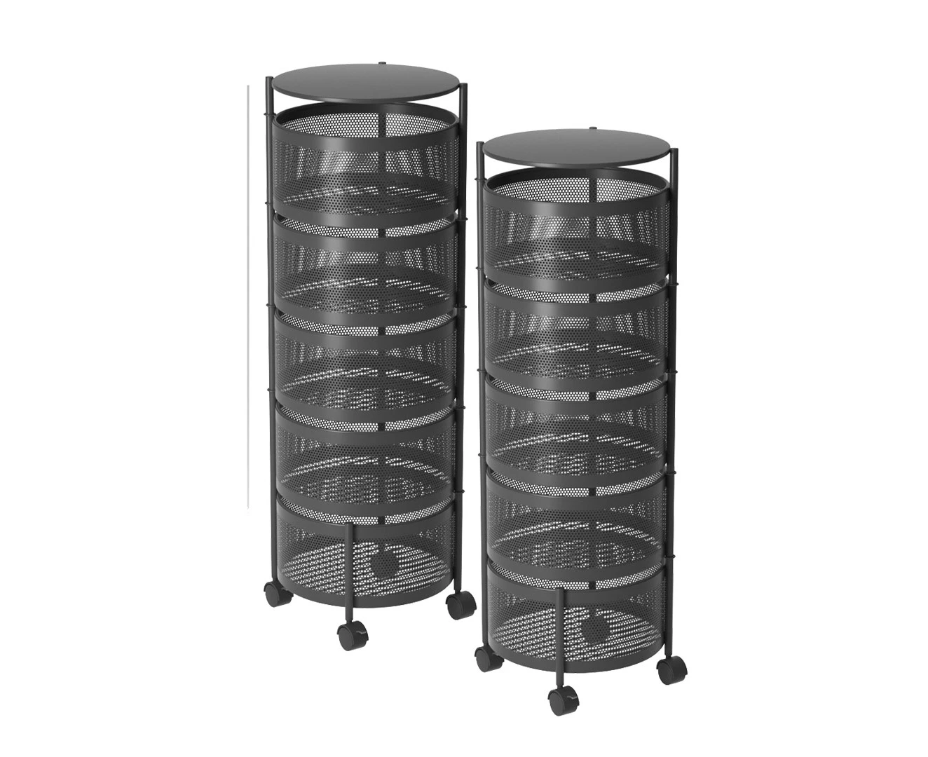 SOGA 2X 5 Tier Steel Round Rotating Kitchen Cart Multi-Functional Shelves Portable Storage Organizer with Wheels