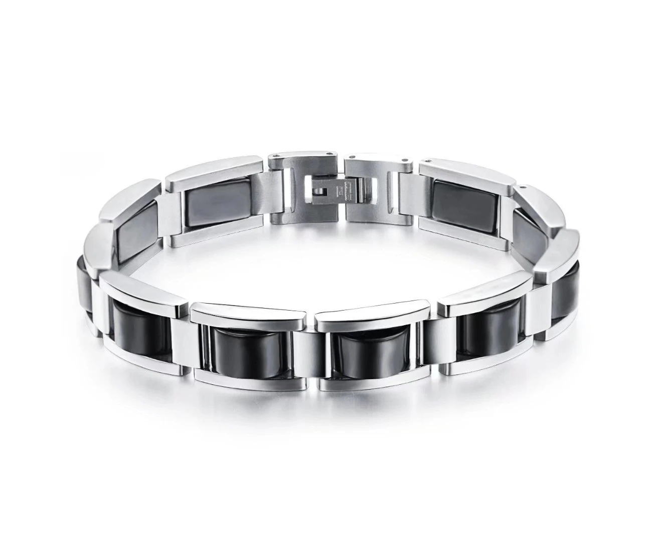 Duohan Domineering Bracelet for Men, Titanium Steel Magnetic Wide Bracelet Chain - White