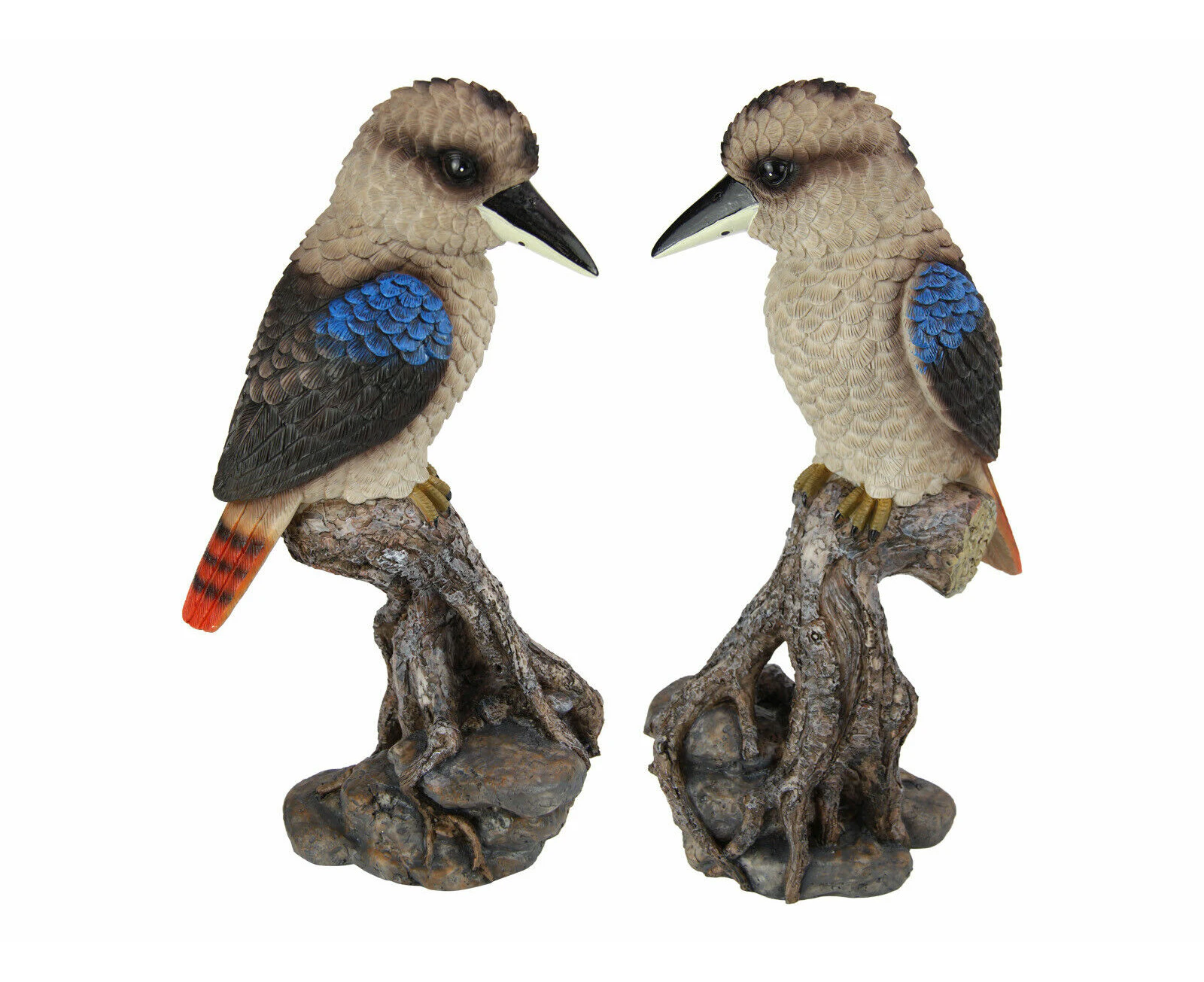 1pc 34cm Kookaburra On Log Ornament Figurine Statue Garden Sculpture Bird Gift