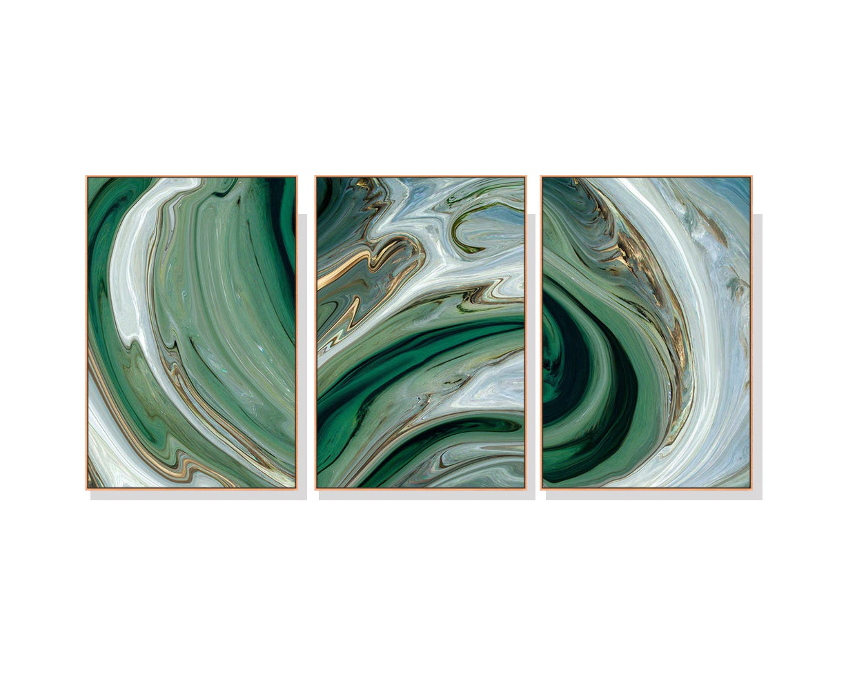 Emerald Marble Gold Swirl 3 sets Natural Wood Frame Canvas