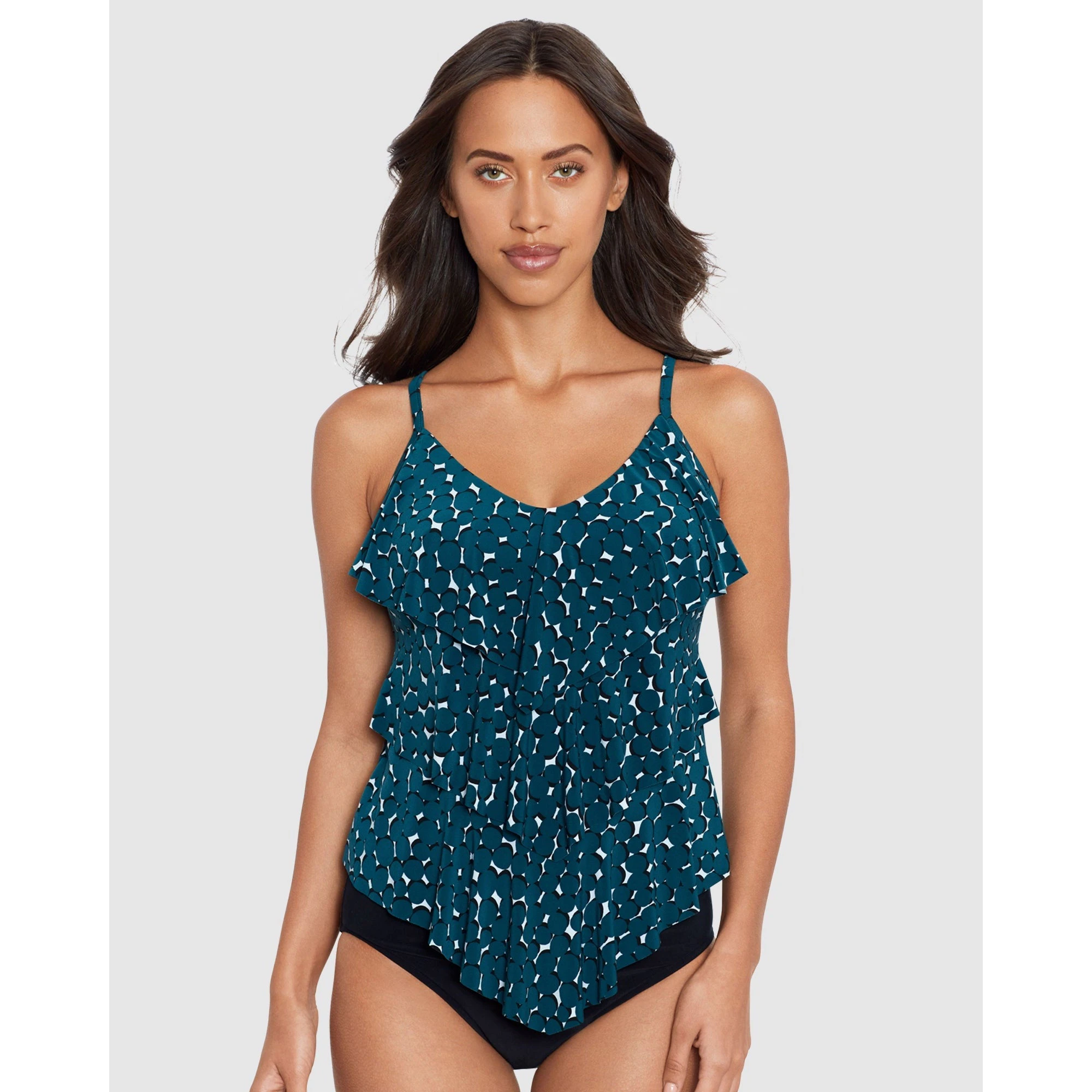 Magicsuit Shadow Dot Rita Tiered Soft Cup Tankini Top in Teal Black