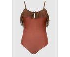 Parfait Pure Underwired One Piece Swimsuit with Lace Ruffle in Terracotta