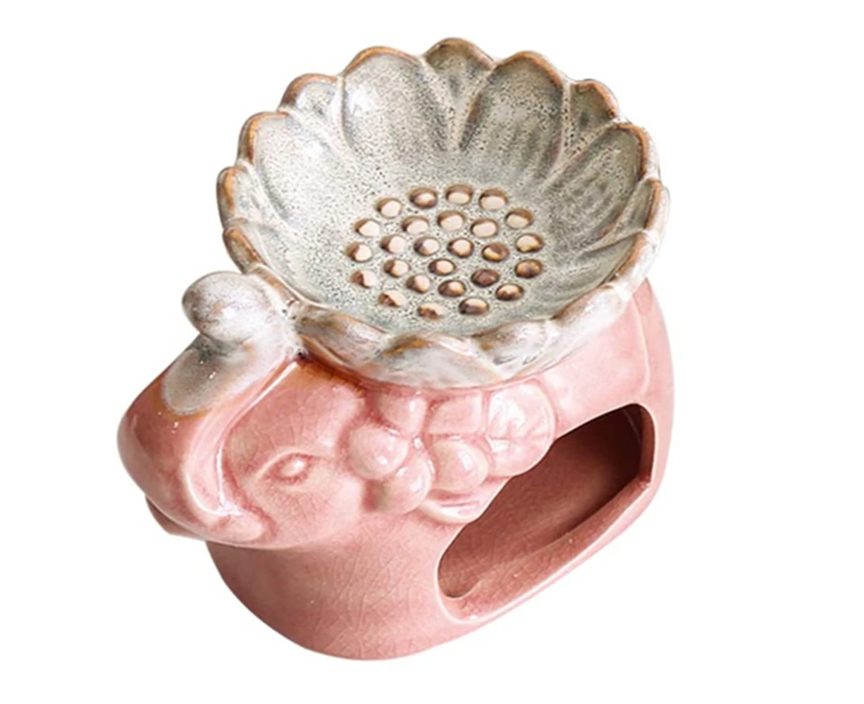 Essential Oil Burner Tea Light Candle Wax Warmer Aroma Oil Warmer Elephant Lotus Ice Cracked Ceramic Pink