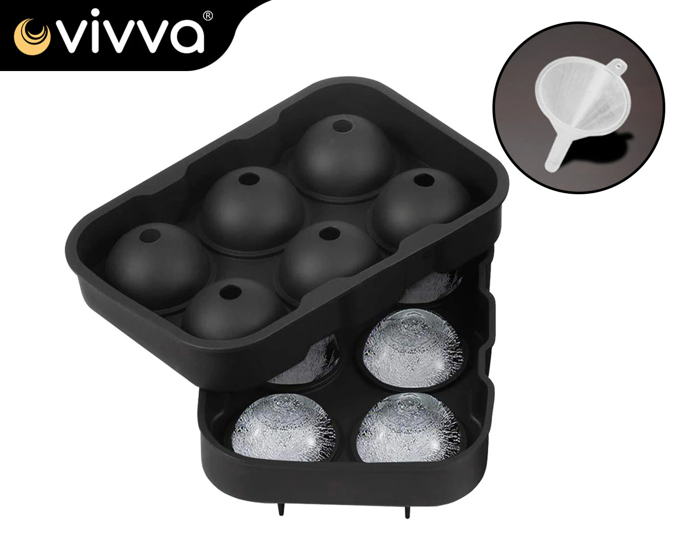 Vivva - Ice Cube Tray Ball Maker Big Silicone Mold Sphere Whiskey Round Mould Chocolate