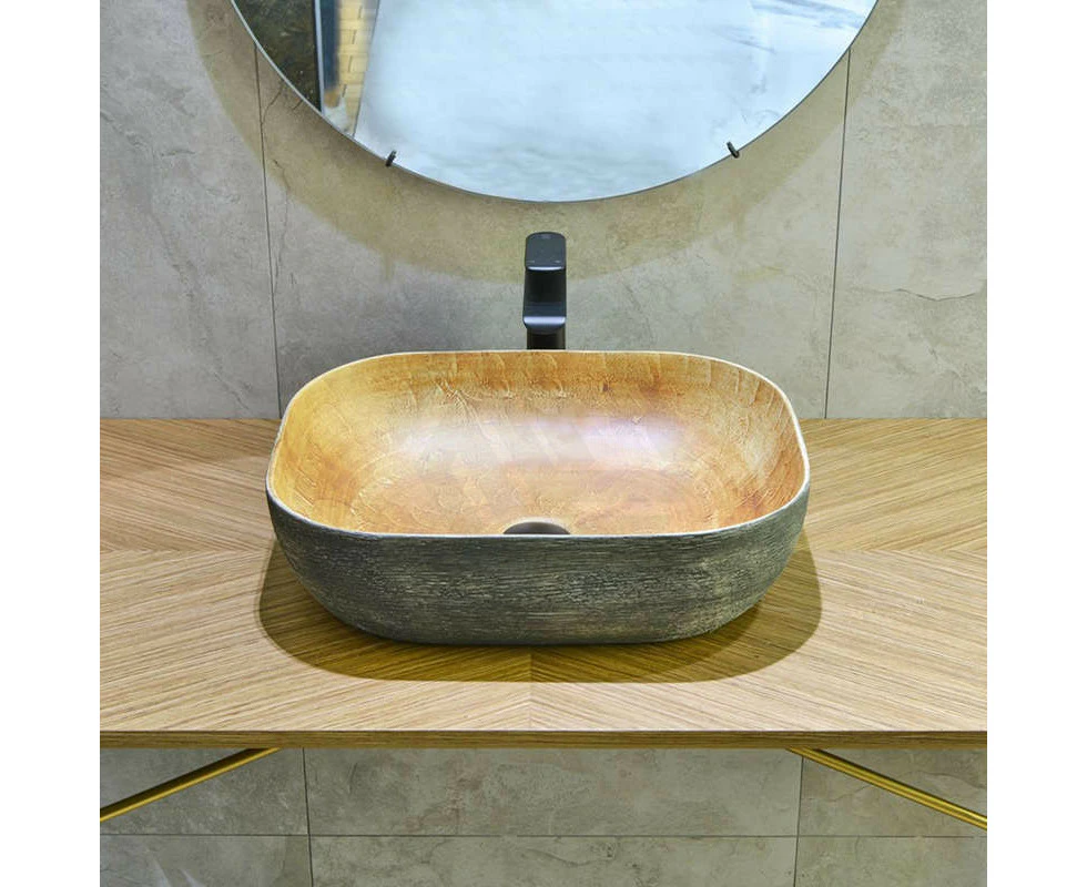 490*385*140mm Pumpkin&Green Exterior Porcelain Rectangle Above Counter Art Basin