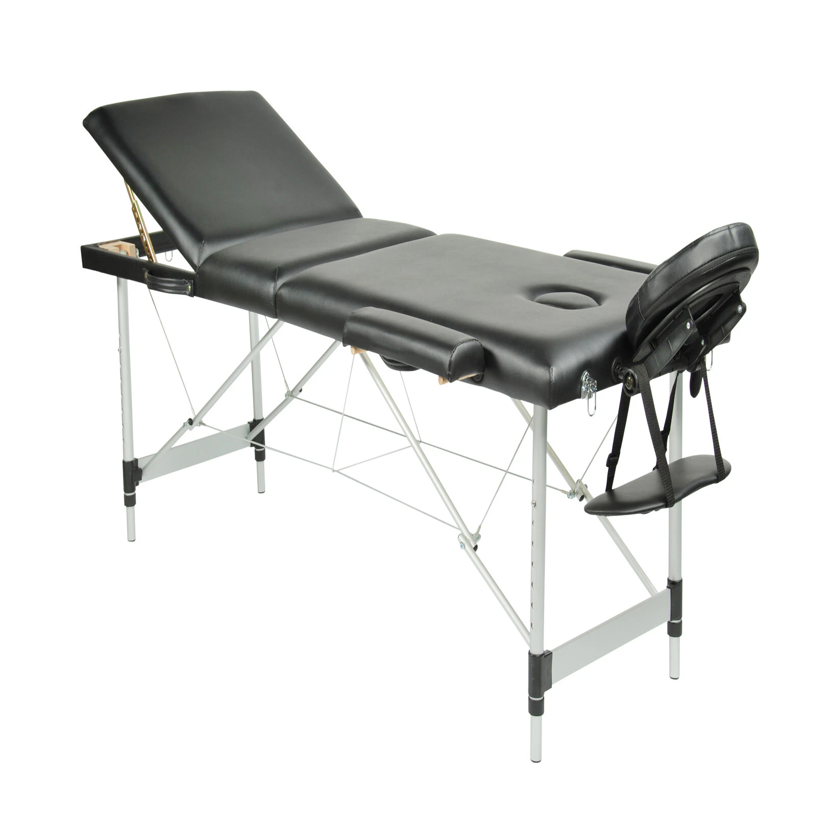 YES4HOMES Black 3 Fold Portable Aluminium Massage Table Massage Bed Beauty Therapy Black