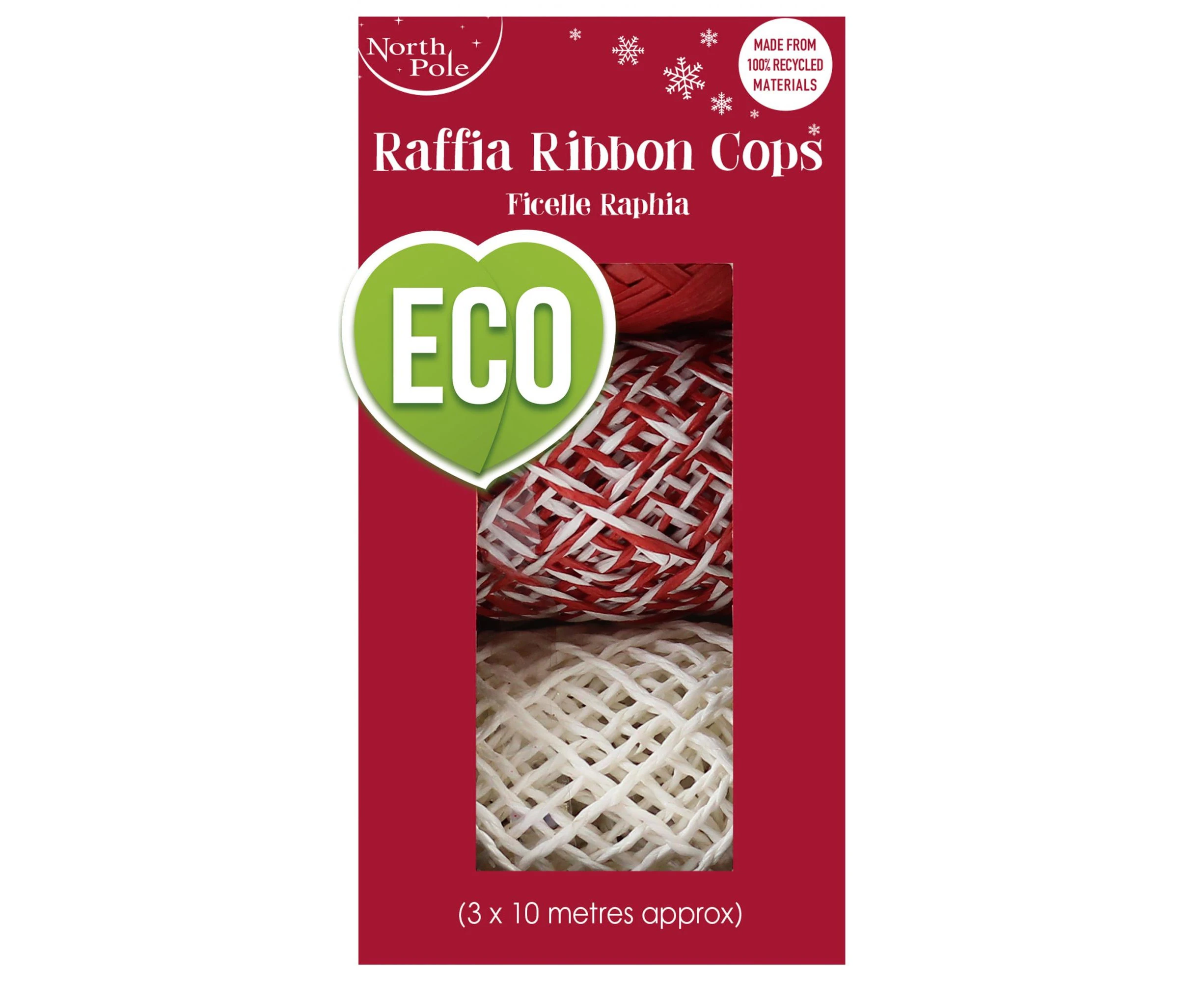 Eurowrap Raffia Christmas Ribbon (Pack of 3) (Red/White) - SG20618