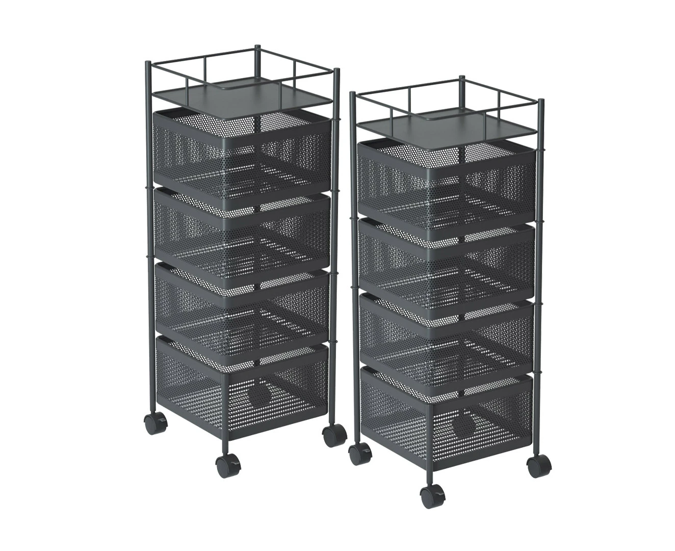 SOGA 2X 4 Tier Steel Square Rotating Kitchen Cart Multi-Functional Shelves Portable Storage Organizer with Wheels