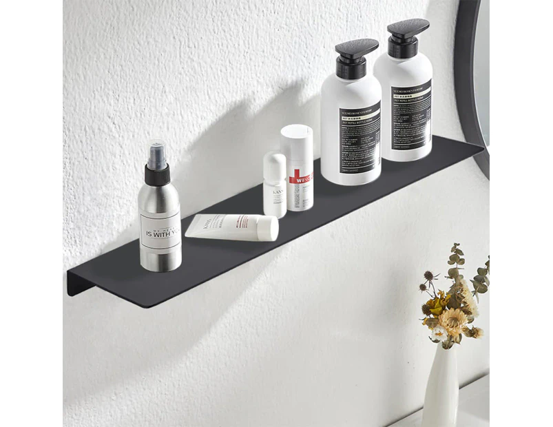 Wall Mount Floating Shelf Brackets Towel Rail Rack Display Shelves Bathroom Black - 50 x 12 x 3.3cm