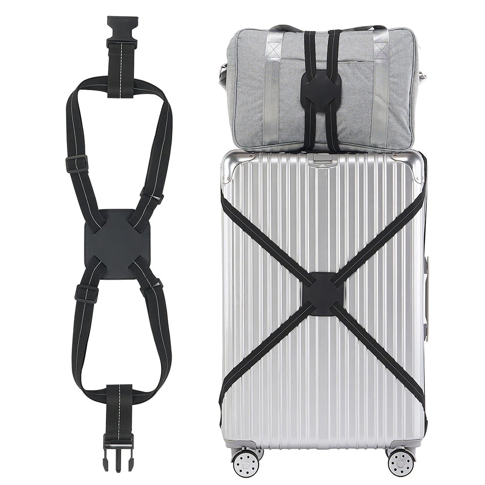 Adjustable Travel Luggage Strap Bag Bungees Elastic Suitcase Belt with Buckles-Black