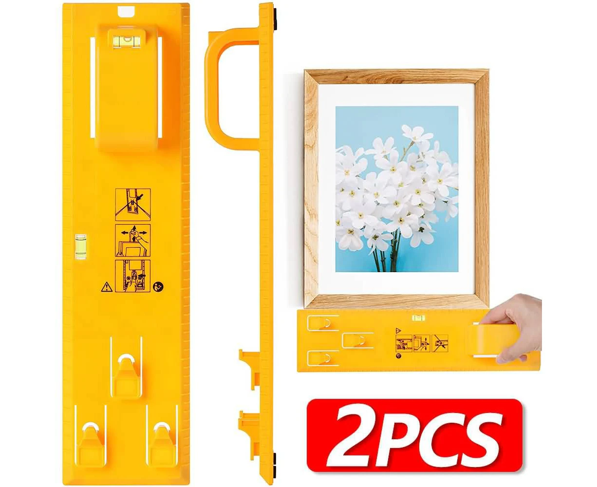 2x Picture Hanging Tools Frame Hanger Easy Wall Photo Hanging Kit Level Ruler