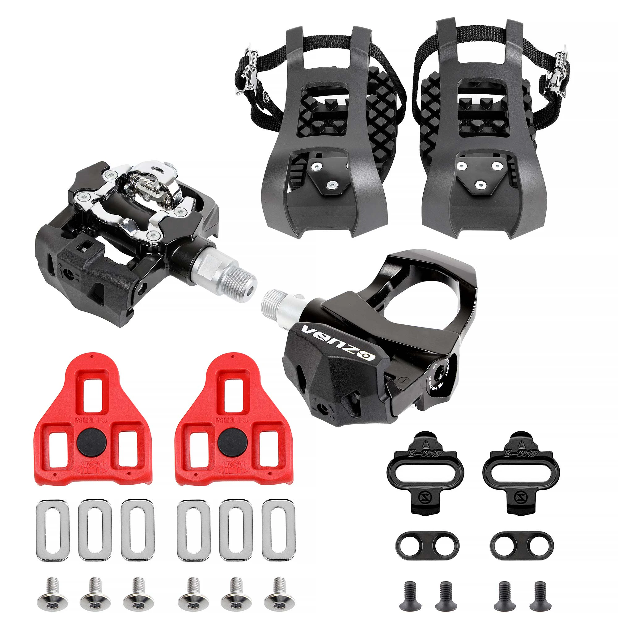 Venzo 3 in 1 Look Delta, Toe Cage, SPD Spin Bike Bicycle Pedals - Compatible With Peloton & Shimano SPD -  Fitness Exercise Indoor Cycling Pedals